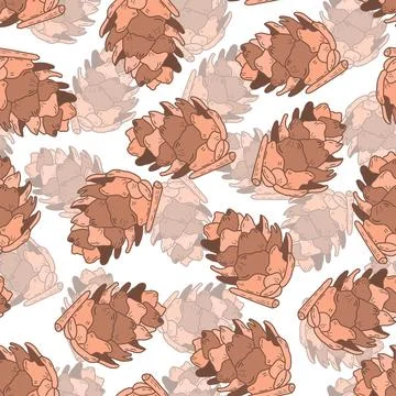 Pine cone seamless pattern. Botanical hand drawn vector background. Stock Illustration