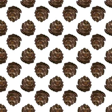 Pine cone seamless pattern. Botanical hand drawn vector background. Stock Illustration