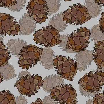 Pine cone seamless pattern. Botanical hand drawn vector background. Stock Illustration