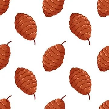Pine cone seamless pattern in flat style. Autumn and winter rustic design for Stock Illustration