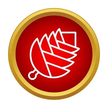 Pine cone simplified symbol in red and gold circle Stock Illustration