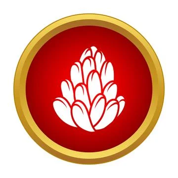 Pine cone symbol on red circle button Stock Illustration