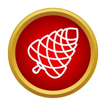 Pine cone symbol on a red circular button Stock Illustration