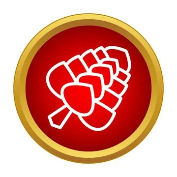 Pine cone symbol on red round icon Stock Illustration