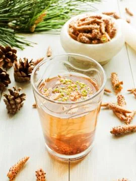 Pine cone tea Stock Photos
