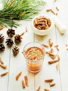 Pine cone tea Stock Photos