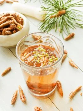Pine cone tea Stock Photos