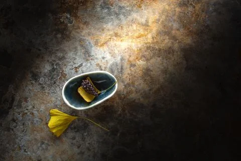 Pine cone in a tiny bowl Stock Photos