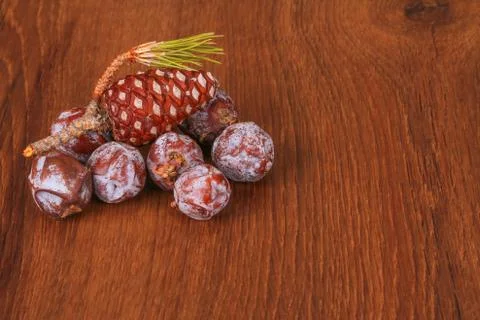 The pine cone on the wood Stock Photos