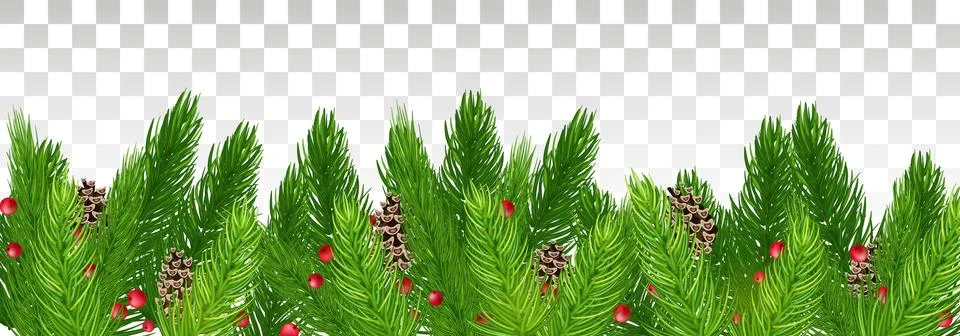 Pine cones in the branches of a Christmas tree and red berries. Christmas dec 스톡 일러스트