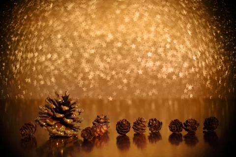 Pine cones on golden background Stock Photos