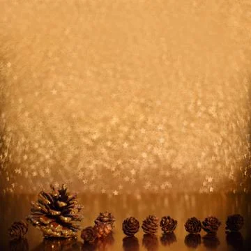 Pine cones on golden background Stock Photos