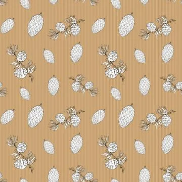 Pine cones hand drawn sketch retro, vintage Seamless Pattern. Vector Illustra Stock Illustration