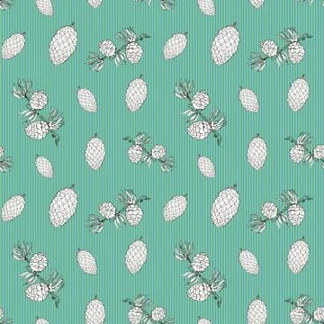 Pine cones hand drawn sketch retro, vintage Seamless Pattern. Vector Illustra Stock Illustration