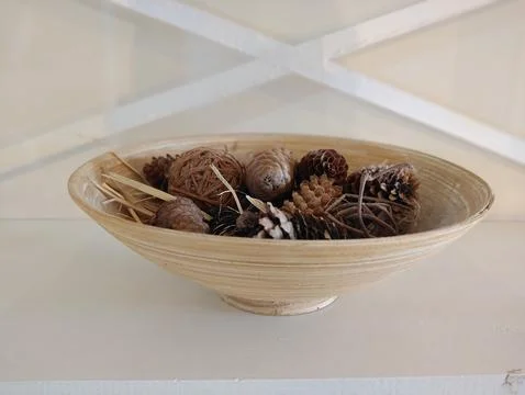 Pine cones in a plate decor Stock Photos