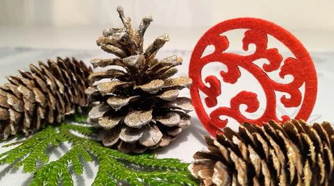 Pine cones used as advent or Christmas time table decoration Stock Photos