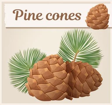 Pine cones vector icons, pinecone with green needles cartoon illustration Stock Illustration