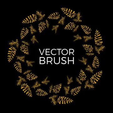 Pine cones vector seamless brush. Christmas Wreath Stock Illustration