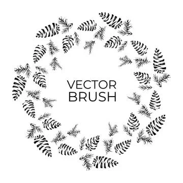 Pine cones vector seamless brush. Christmas Wreath Stock Illustration