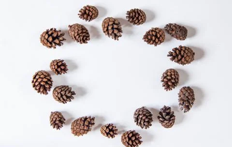 Pine cones on a white background, the concept of new year and Christmas. Mini Stock Photos