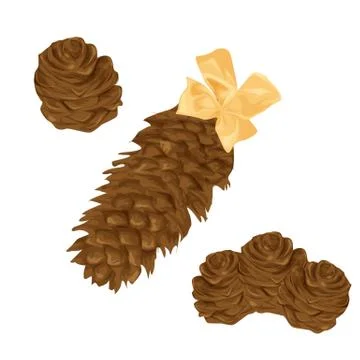 Pine cones on a white background, vector illustration in cartoon style Stock Illustration