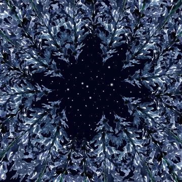 Pine crowns in the night forest Stock Illustration