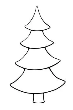 Pine, fir, tree vector contour silhouette in doodle style, isolated. Clipart, Illustrazione stock