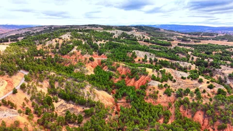 Pine forest and eroded canyon, Teruel, Spain Stock Footage 344694217