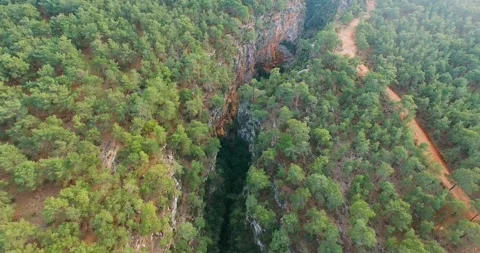 Pine Forest and Hidden Valley 4k Aerial View Stock Footage 147068258