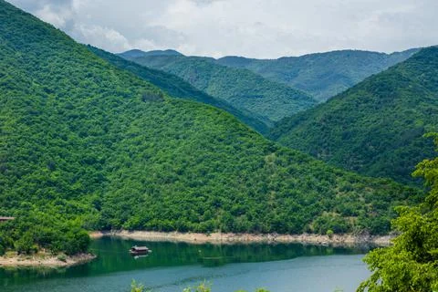 Pine forest and mountain layers landscape Foto stock