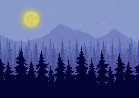 Pine forest and mountains at night vector Illustrazione stock