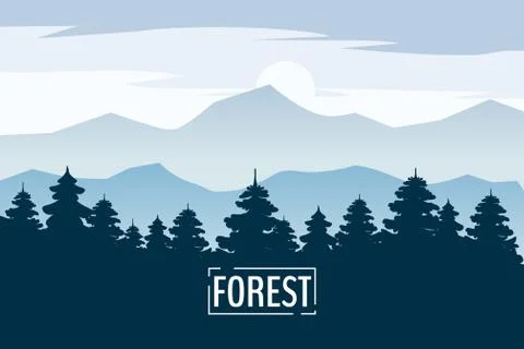 Pine forest and mountains vector backgrounds. Panorama landscape spruce Ilustração Stock
