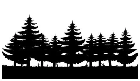 Pine forest icon. Flat style. Silhouette of tree and forest illustration Stock Illustration