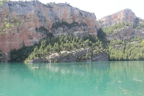 Pine Forest on Limestone Cliffs by Cortes de Pallas Reservoir 写真素材