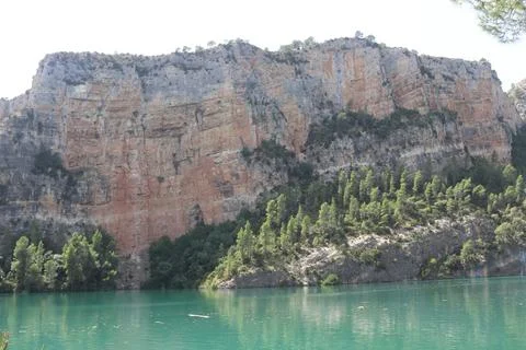 Pine Forest on Limestone Cliffs by Cortes de Pallas Reservoir 写真素材