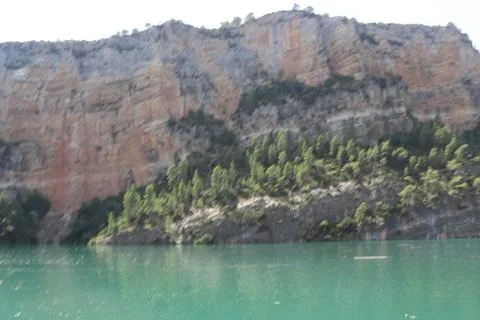 Pine Forest on Limestone Cliffs by Cortes de Pallas Reservoir 스톡 사진