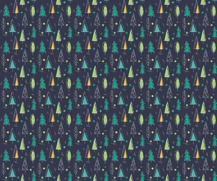 Pine forest, seamless pattern background in doodle style. sketch trees Stock Illustration