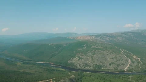 Pine forest in the taiga. River. Summer. Yakutia. Russia. Stock Footage 252964421