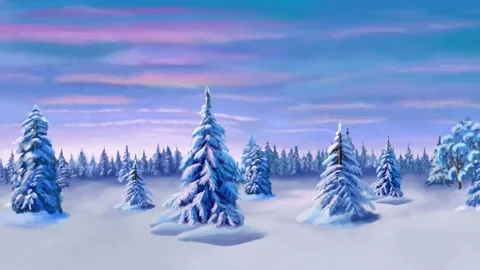 Pine Forest in Winter Snow with Dreamy Pastel Sky Background Stock-Footage 320207632