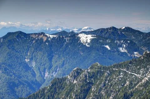 Pine forests and steep ridges, Karavanke / Karawanken, Slovenia Stock Photos