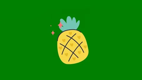 Pine heart crown top pineapple green background green screen animated chromakey Stock Footage 314067682