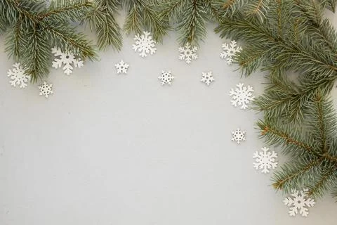 Pine needles snowflakes background . High quality and resolution beautiful photo Stock Photos