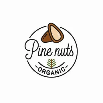 Pine nut logo. Round linear of peeled pine nuts Stock Illustration
