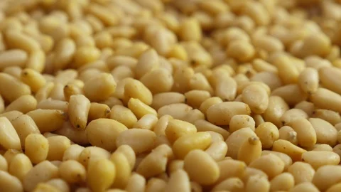 Pine nuts background. Unshelled cedar seeds, closeup Stock Footage 126017432