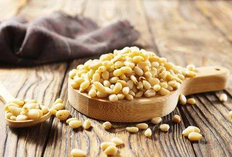 Pine nuts (cedar nuts). Delicious siberian product with nice taste and hale.  Foto stock