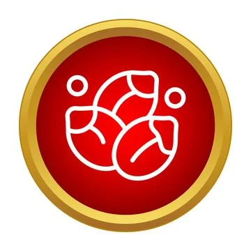 Pine nuts flat outline icon in red gold circle Stock Illustration