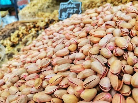 Pine nuts. Nuts shop. Stock Photos