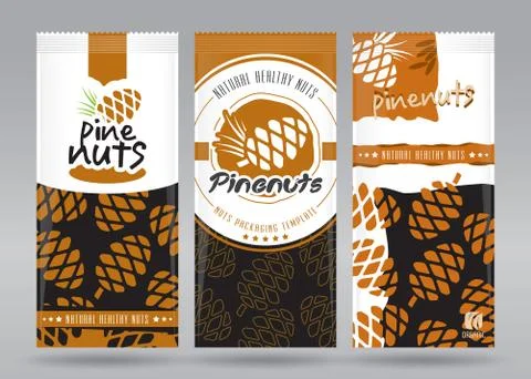 Pine nuts packaging set Stock Illustration