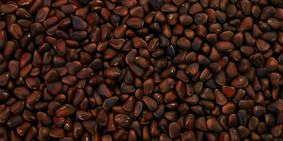 Pine nuts in shells background closeup, top view Stock Photos