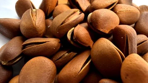 Pine nuts in shells close up texture for food background use Stock Photos
